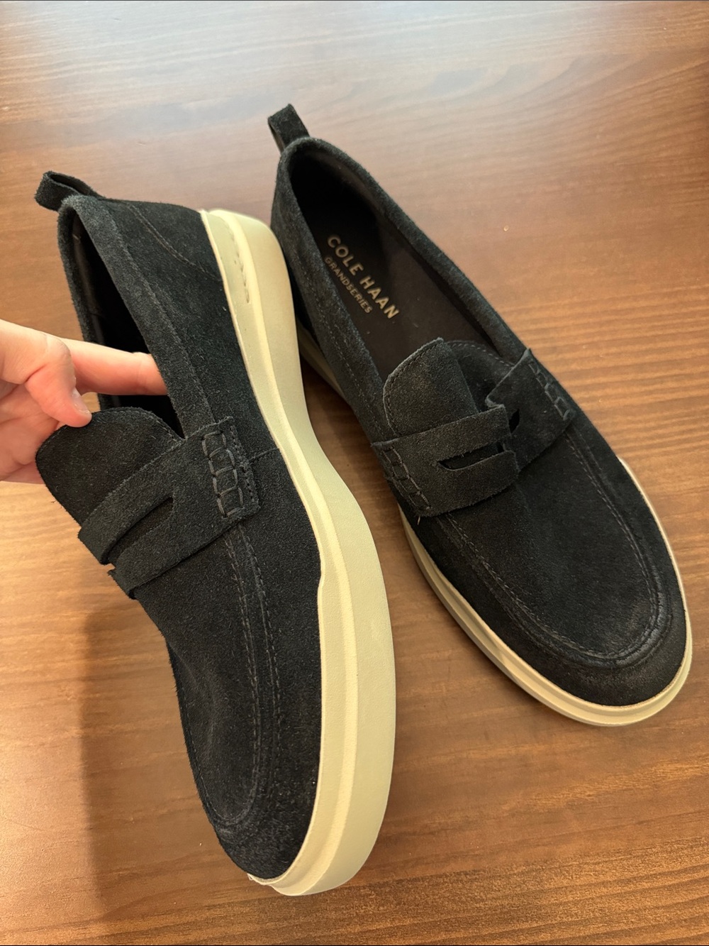 Cole Haan Black Suede Slip-On Penny Loafers